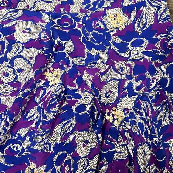 Anthropologie Fei 100% Silk Purple/Blue Floral Pencil Skirt Size 2 - Picture 6 of 12